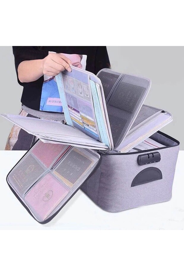 Storage Bag for Documents, Invoices, Cards, with Security Code, Waterproof, 5 Compartments, 3 - 8