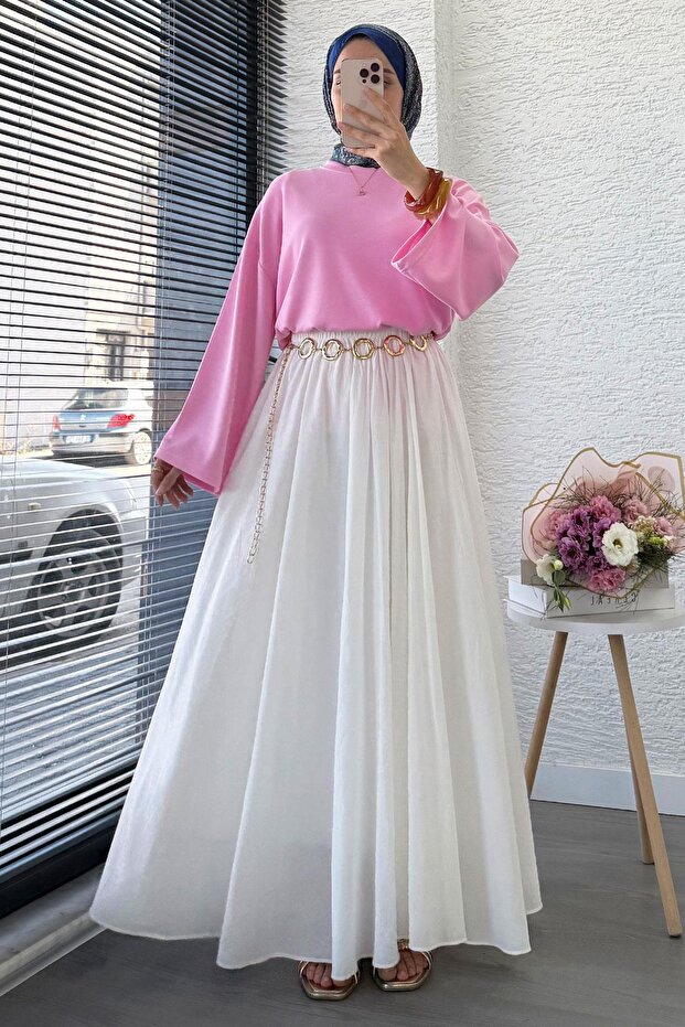 Volan Kol Basic Bluz - Pembe - 6