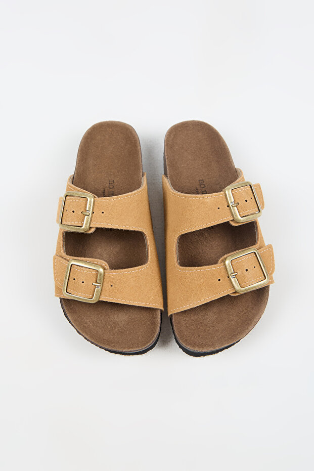 Nomiento Riva Women's Vegan Leather Double Buckle Sand Slippers