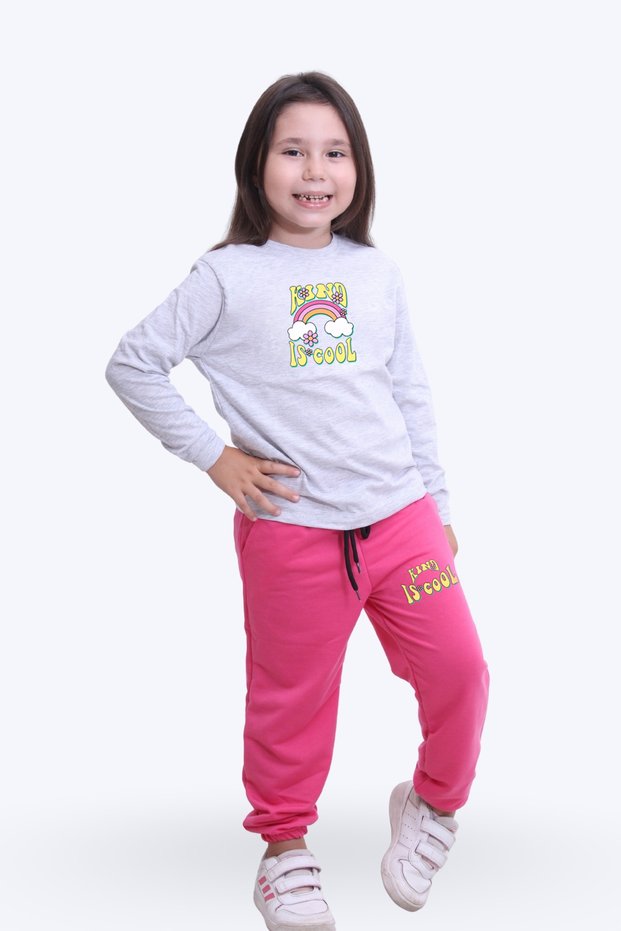 Girl's Kind Is Cool Printed Pajama Set with Elastic Waist at the Bottom