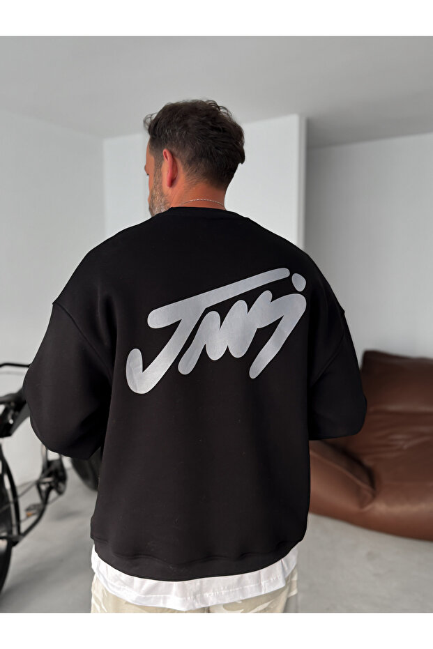 Siyah Basic Baskılı Sweatshirt JJ-100 - 1