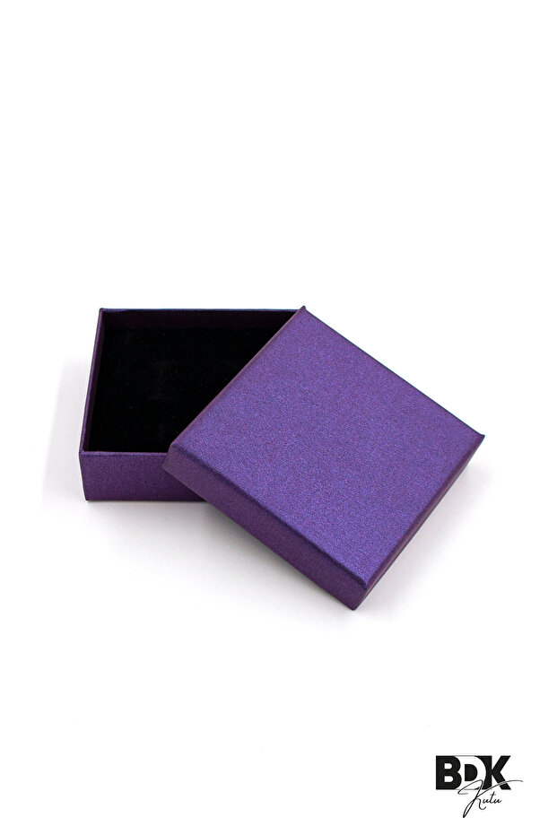 8x8cm Simli Mor Sert Hediye Kutusu Süngerli (Yükseklik:2,5cm) 1 Adet - 1