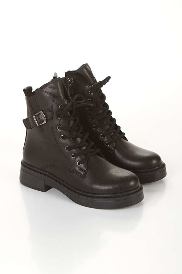 Women's Boots Zippered Lace-Up Serrated Sole Casual