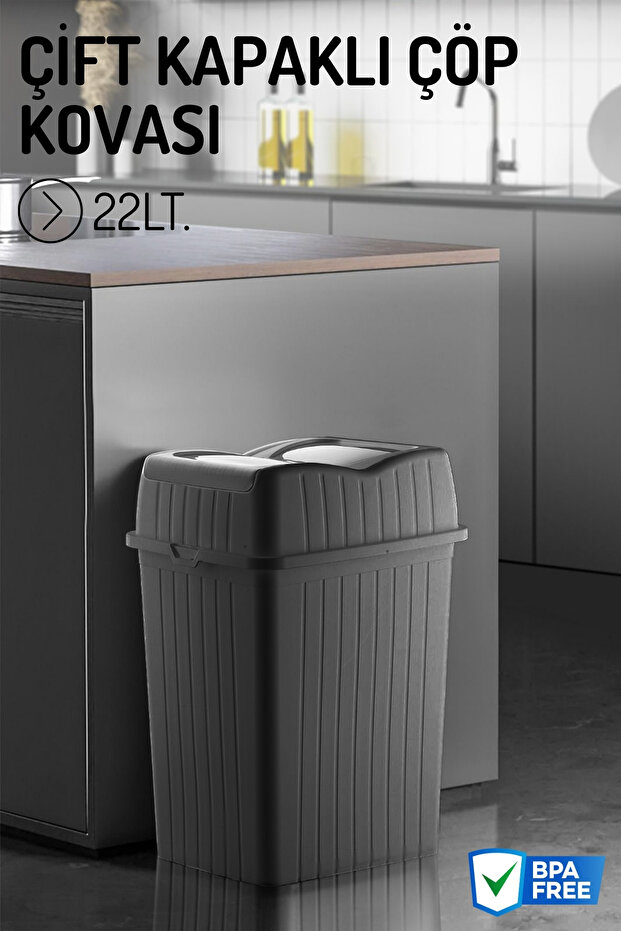 22Lt. Çift Kapaklı Çöp Kovası, Mutfak ve Banyo İçin Çöp Kutusu - 1