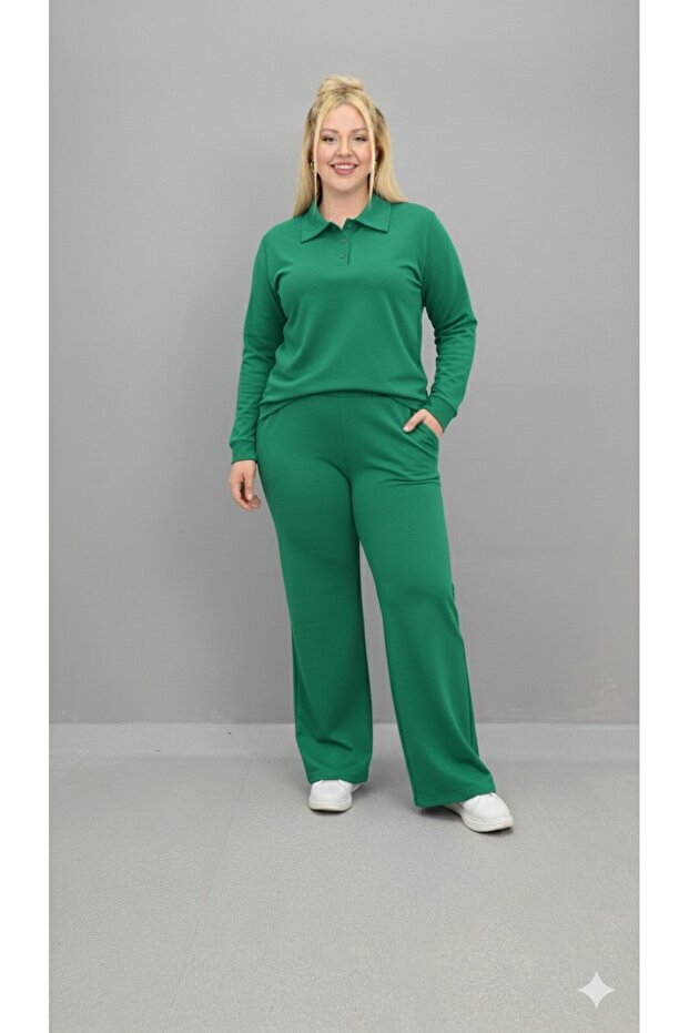 Women's Plus Size Long Sleeve Polo Neck Tracksuit Set 8212-26