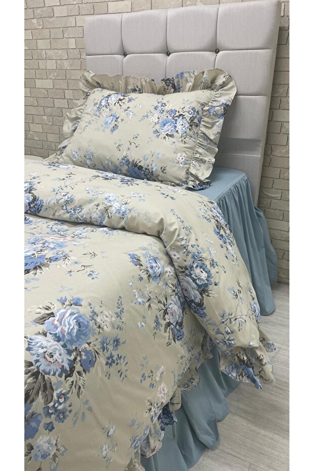 Fitted Sheet with Ruffles for Single Bed 1.00X2.00 Cm, Duvet Cover and 2 Pillowcases