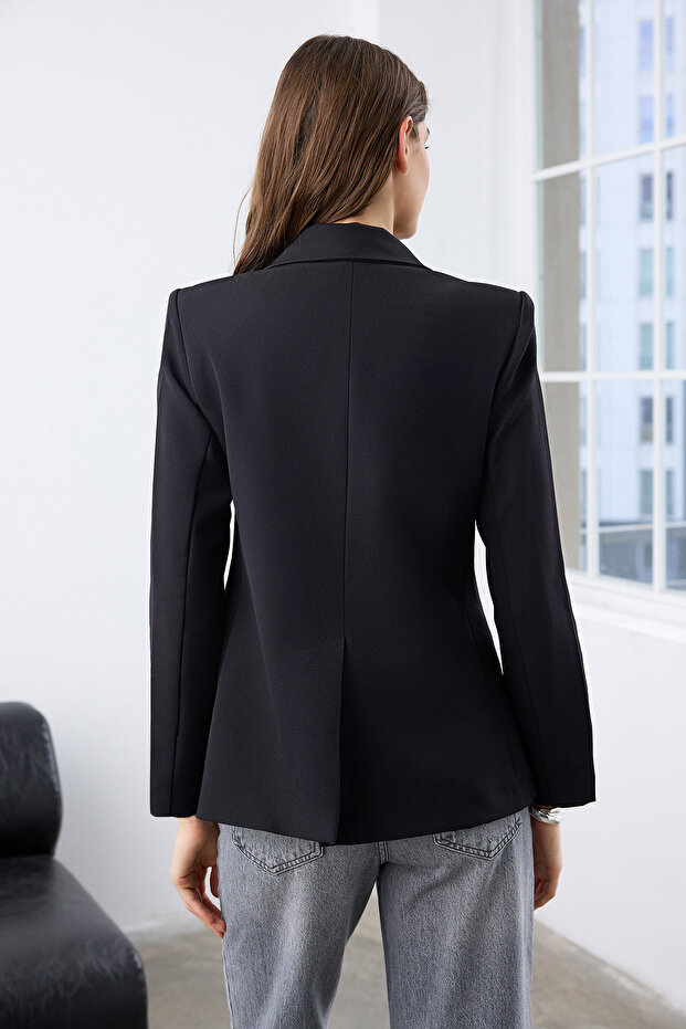 Siyah Düğme Kapamalı Regular Kalıp Blazer Blazer Ceket TWOAW26BC00013 - 4