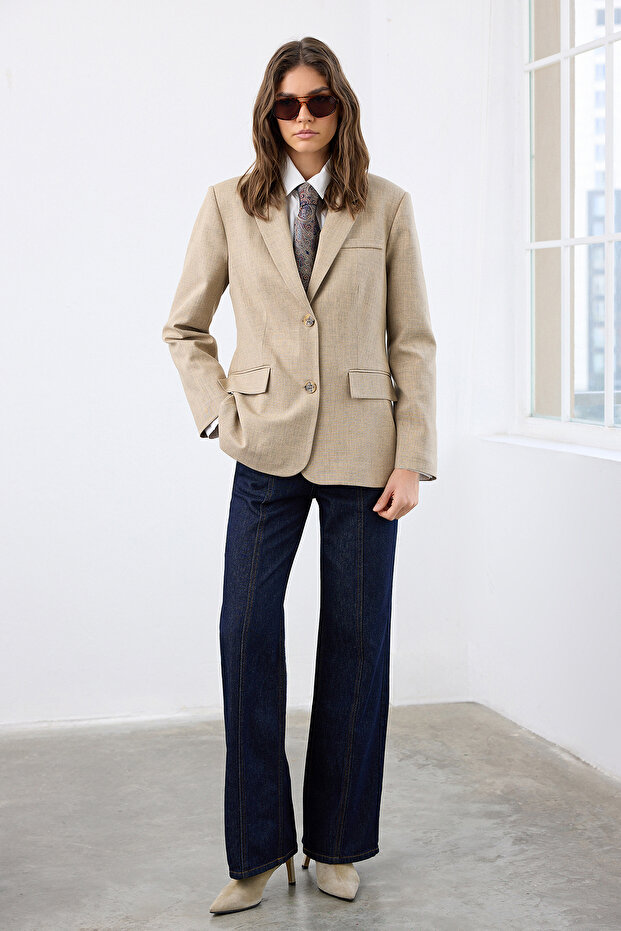 Vizon Melanj Regular Dokuma Blazer Ceket TWOAW26BC00009 - 2