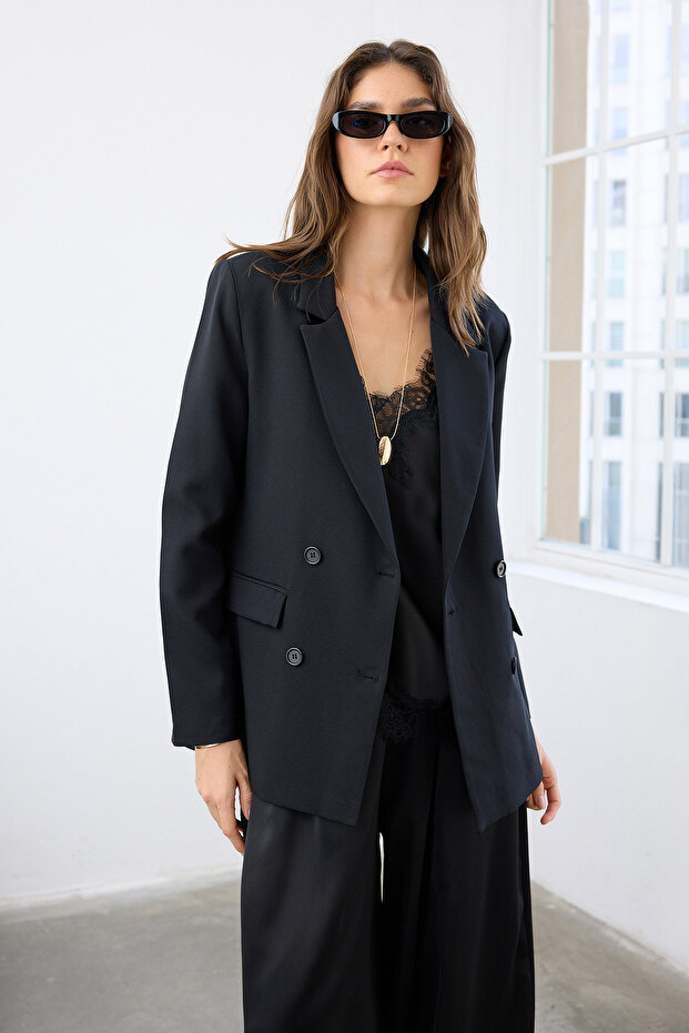 Antracytowa marynarka z guzikami i regularnym wzorem - podszewka, Twoaw21Ce0264 - 4