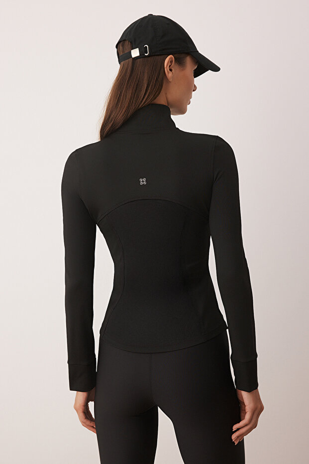 Siyah Dalgıç/Scuba Kumaş Reflektör Baskılı Örme Spor Ceket THMAW26SK00003 - 7