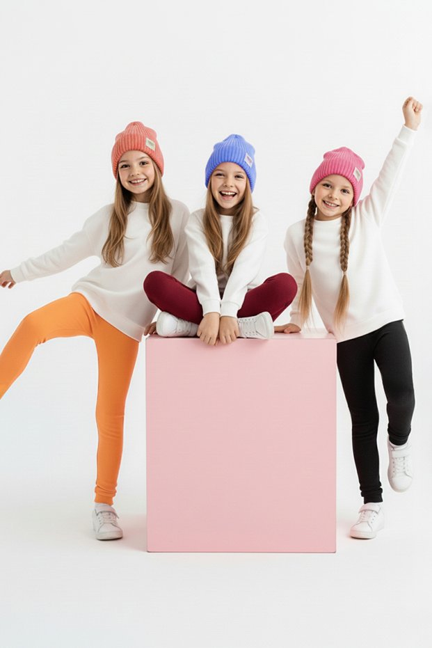 Black-Powder-Burgundy Cotton 3-Pack Girls' Plain Knitted Leggings Tkdaw26Ta00004