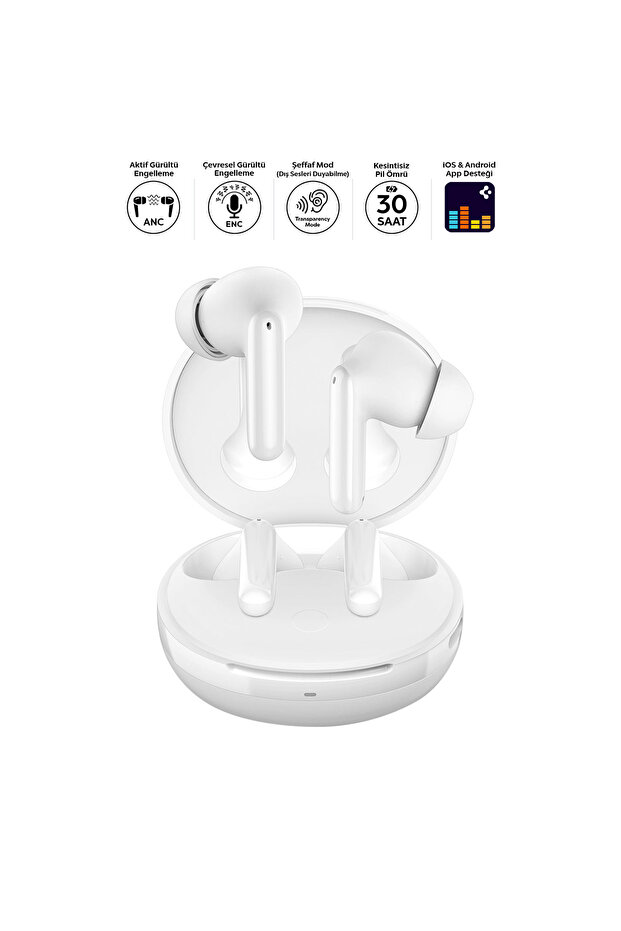 Audio TWS S10 Bluetooth Kablosuz Kulaklık ANC Aktif Gürültü Engelleme 30 Saat Pil Beyaz - ASD07962 - 1