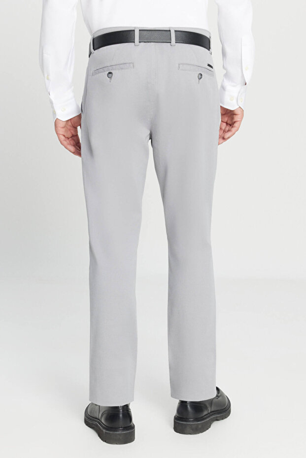 Erkek Gri Slim Fit Dar Kesim Yan Cep Pamuklu Esnek Chino Pantolon - 8