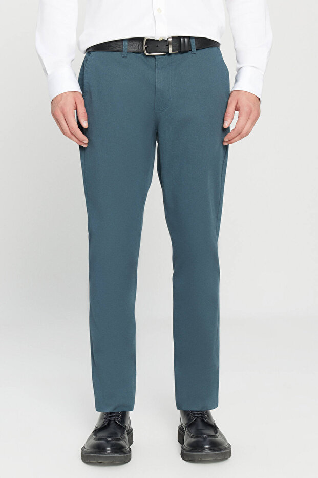 Men's Petrol Color Non-Marking Slim Fit Slim Fit Side Pocket Cotton Flexible Casual Trousers