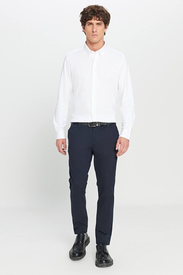 Erkek Lacivert Kanvas Slim Fit Dar Kesim Yan Cep Esnek Chino Pantolon - 6