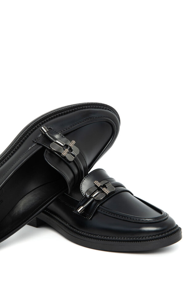 Black Women's Loafer Shoes 21096