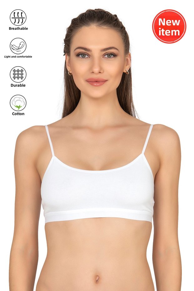 Özkan 27409 Women's Cotton Lycra Detachable Padded Underwire-Free Single Jersey Fabric Sports Bra with String Straps