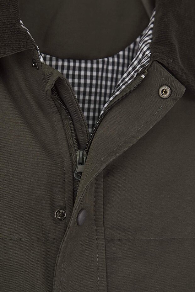 Haki Düz/Basic Kalın Polo Yaka Regular Unisex Çocuk Mont TKDAW26MO00007 - 2
