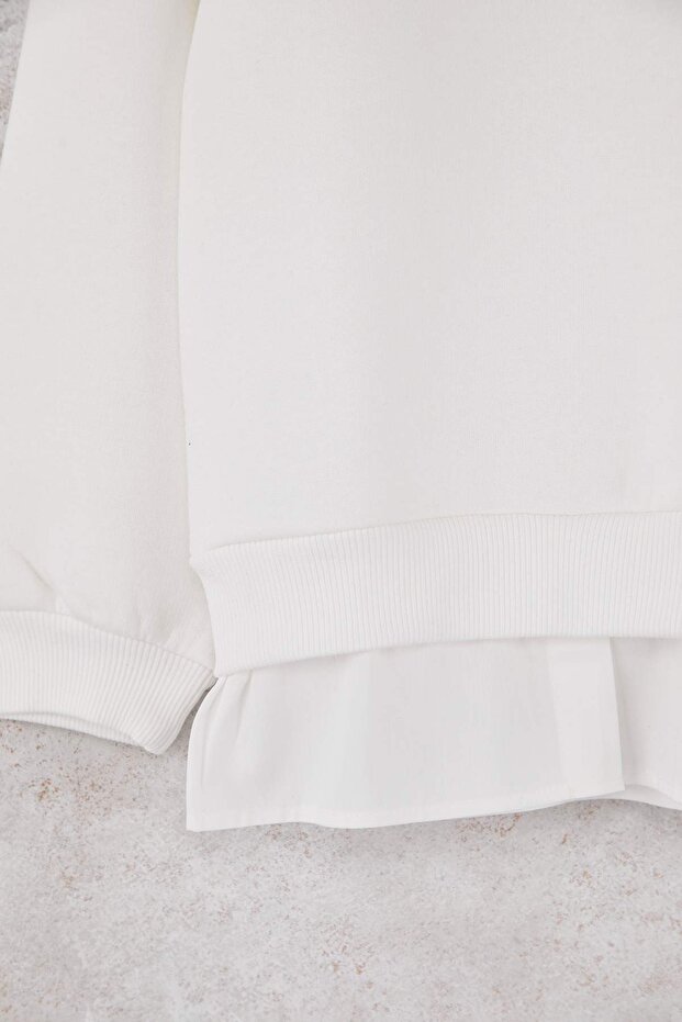 Ekru Pamuklu Kalp Basklı Kalın/İçi Polarlı Regular Örme Kız Çocuk Sweatshirt TKDAW26SW00023 - 4