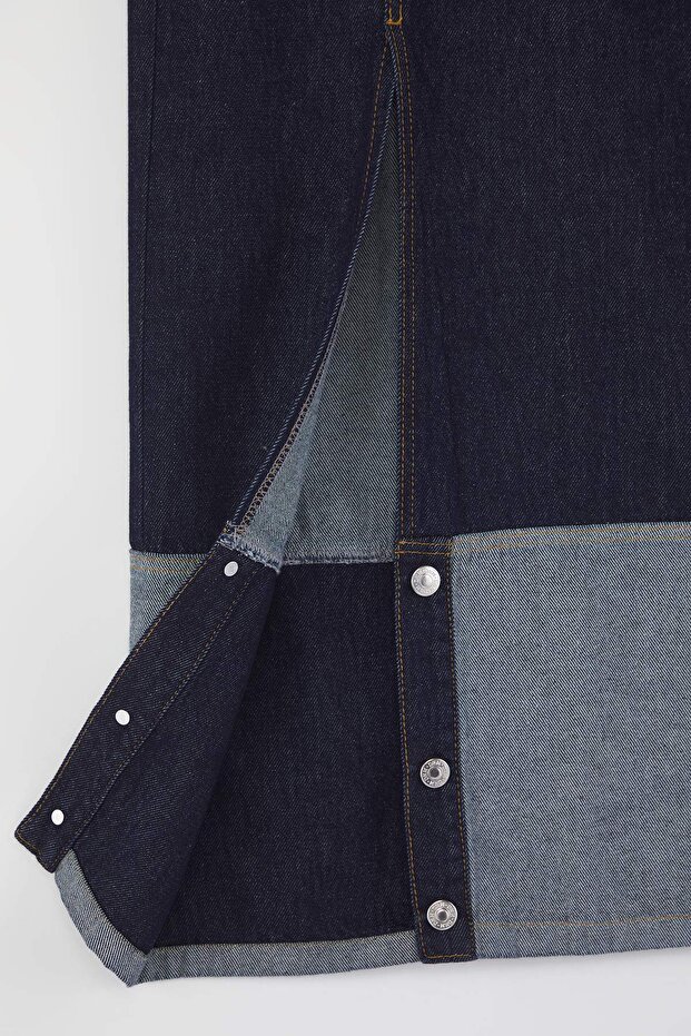 Koyu Mavi Asimetrik Kapama Midi Denim Etek TWOAW26ET00063 - 6