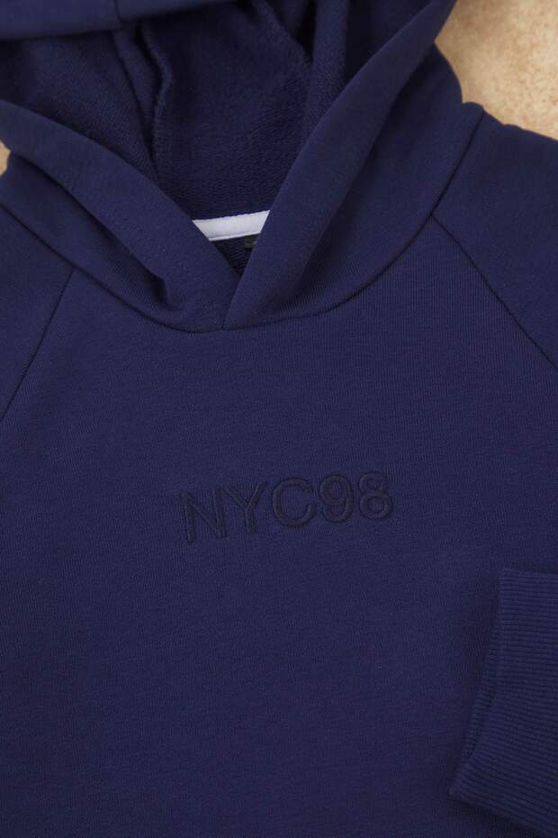 Lacivert Pamuklu Kapüşonlu Polo Yaka Oversize Örme Erkek Çocuk Alt - Üst Takım TKDAW26AU00009 - 4