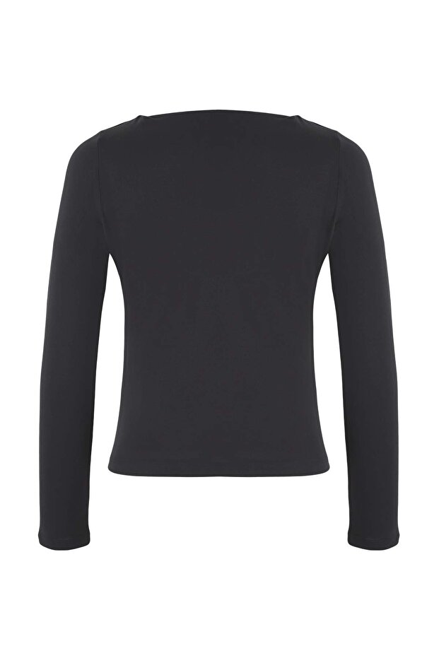 More Sustainable Antrasit Modal İçerikli Degaje Yaka Asimetrik Premium Örme Bluz TWOAW26BZ00164 - 6