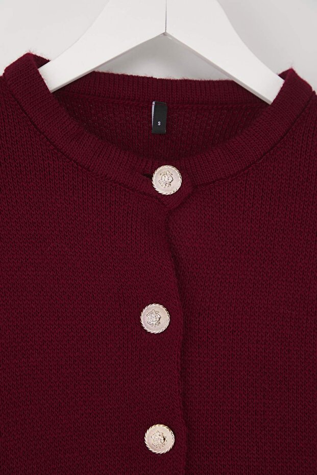 Bordo Basic Ceket Görünümlü Triko Hırka TWOAW24HI00090 - 7