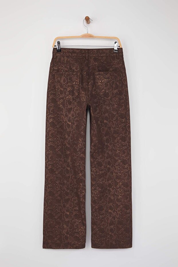 Kahverengi Yılan Desenli Yüksek Bel Wide Leg Jeans TWOAW26JE00153 - 7