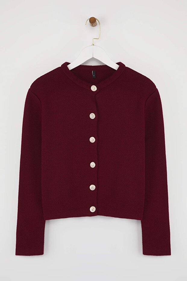 Bordo Basic Ceket Görünümlü Triko Hırka TWOAW24HI00090 - 6