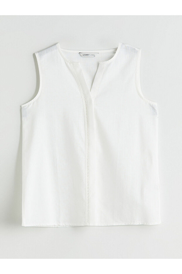 LCWAIKIKI Classic Ekru Kaçık Yaka Ajurlu Bluz - 5