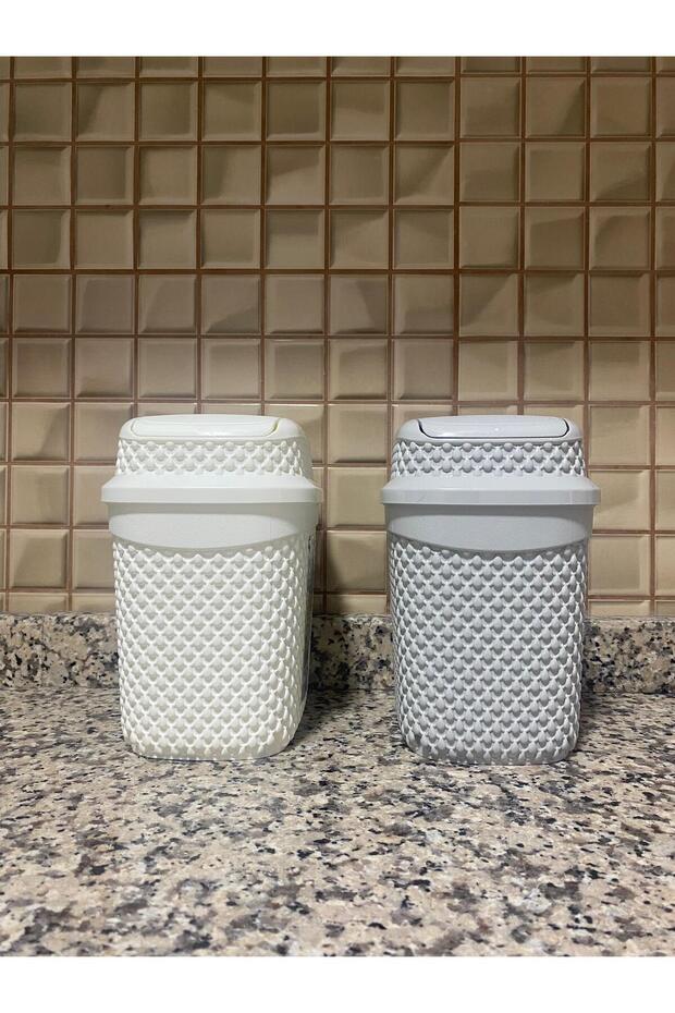 Mini Çöp Kovası Seti – Krem ve Gri Renk Masaüstü Pratik Çöp Kutusu 2 Litre - 3