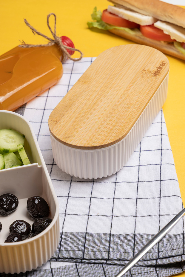 Bamboo Lid Storage Container / Lunch Box / 1000 ml / Set of 2 - 7