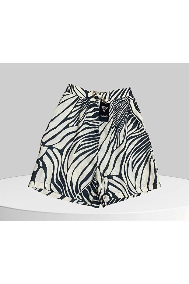 Kadın Krem Keten Şort - 1