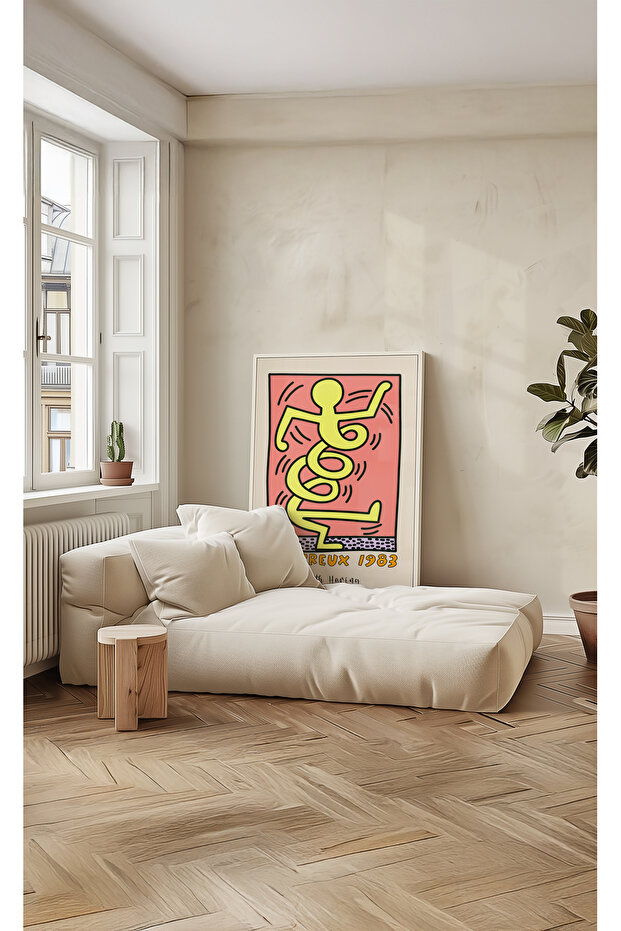 Keith Haring - Montreux - Doğal Ahşap Çerçeveli Tablo - 4
