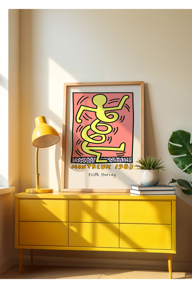 Keith Haring - Montreux - Doğal Ahşap Çerçeveli Tablo - 1