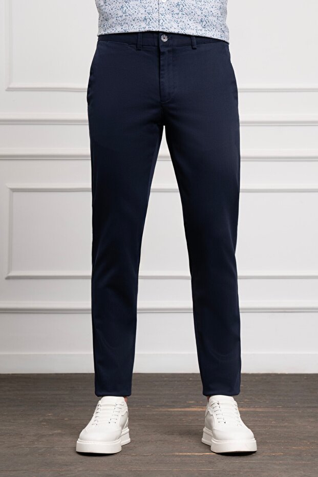 Navy Blue Slim Fit Slim Fit Chino Side Pocket Men's Trousers