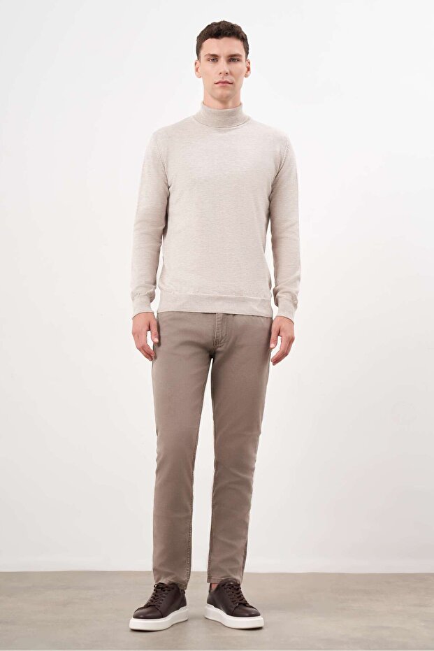 Erkek Bej Basic Balıkçı Yaka Dynamic Fit Rahat Kesim Triko - 4