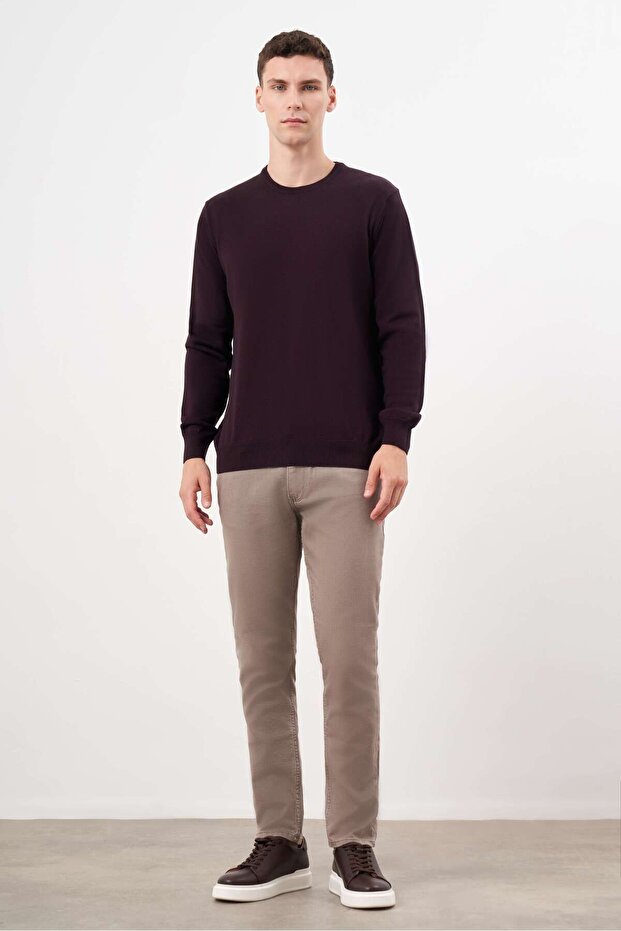 Erkek Mor Basic Bisiklet Yaka Dynamic Fit Rahat Kesim Triko - 4