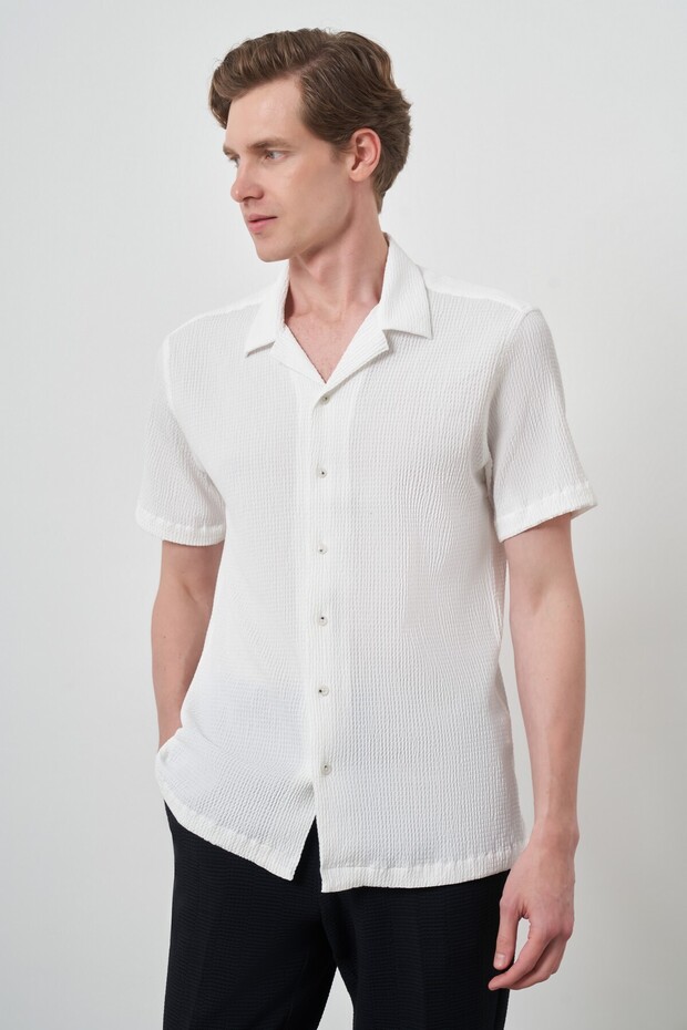 Men's White Apache Collar Short Sleeve Shirt