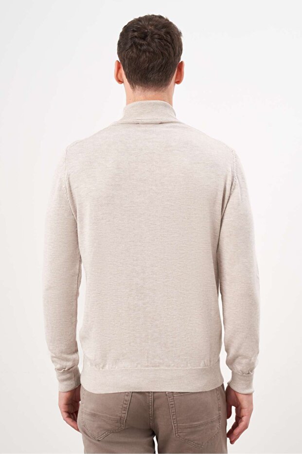 Erkek Bej Basic Balıkçı Yaka Dynamic Fit Rahat Kesim Triko - 5