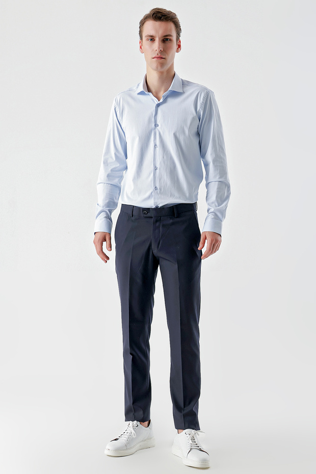 بنطال كلاسيكي بقصة ضيقة للرجال باللون الأزرق الداكن من مادة البوليفيسكون الأساسية - 6