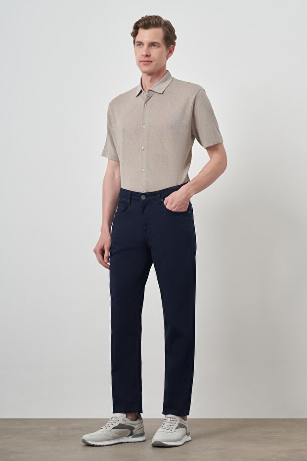 Erkek Lacivert Pamuk 5 Cep Dynamic Fit Jean Kot Pantolon - 2