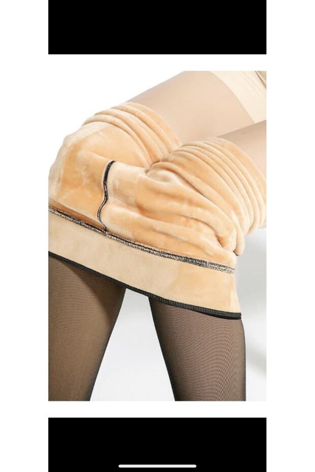 Black Thermal Pantyhose with Fleece Inside Woven Skin Look