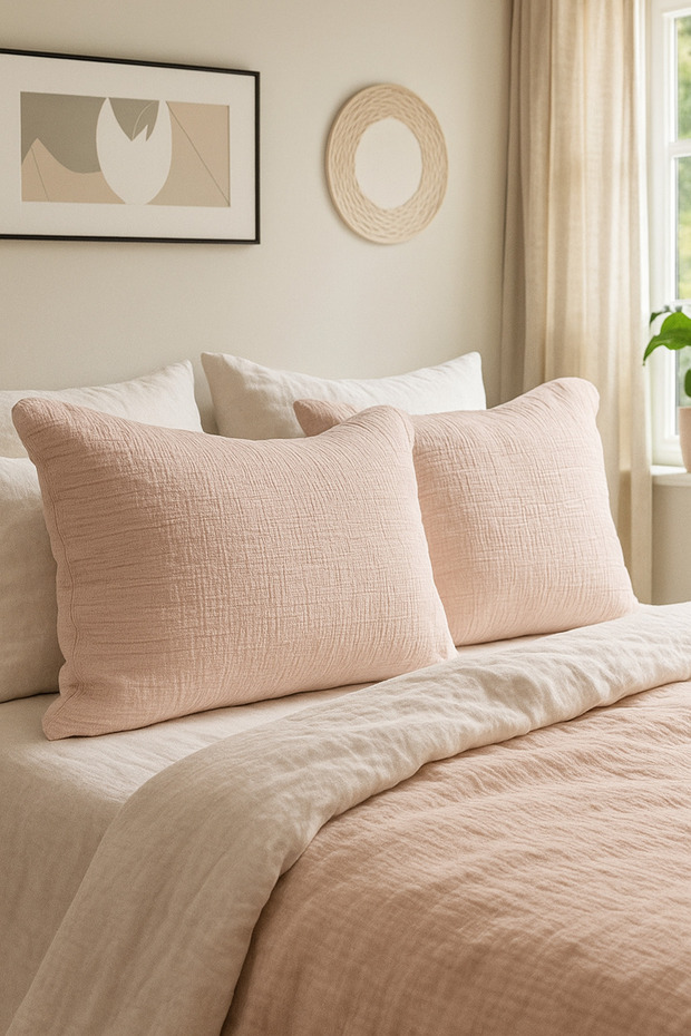 Hb&Victory 100% Cotton 4 Layer Muslin Pillowcase 2 Pieces Powder Color 50X70 Cm.