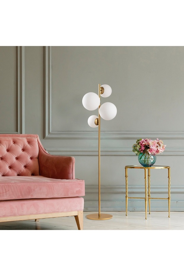 Gold 4 Camlı Tek Ayaklı Zemin Lambası Lambader - 8