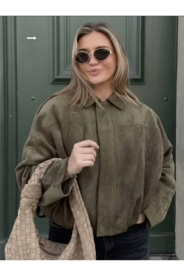 Oversize Bomber Süet Ceket - 3