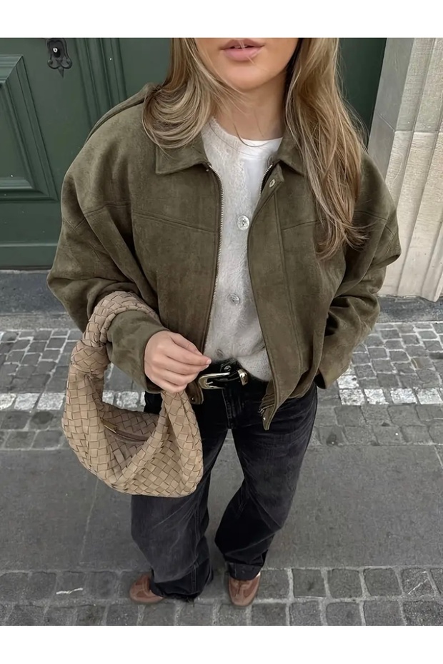 Oversize Bomber Süet Ceket - 1