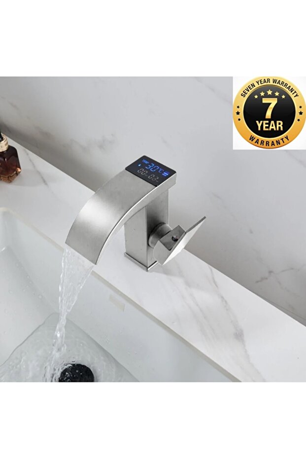 Smart Digital Temperature Led Display Bathroom Sink Faucet Imported Nickel 7 Year Warranty