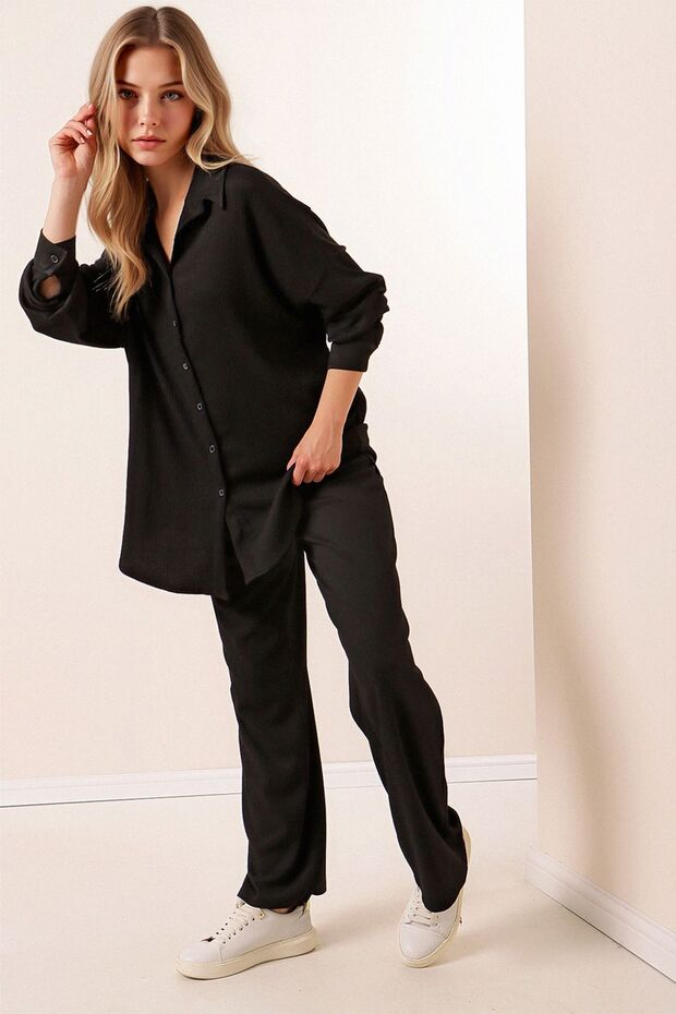 BDART Düğmeli Yaka ile Doku Detaylı Uzun Kollu Triko Takım - 2