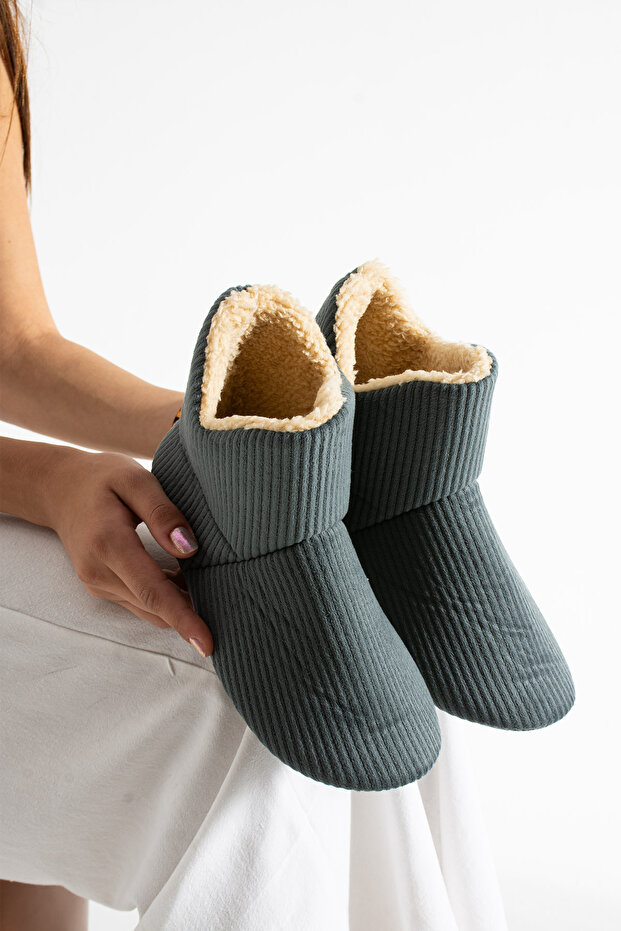 Gri Unisex İçi Kürklü Ev Botu Panduf - 1